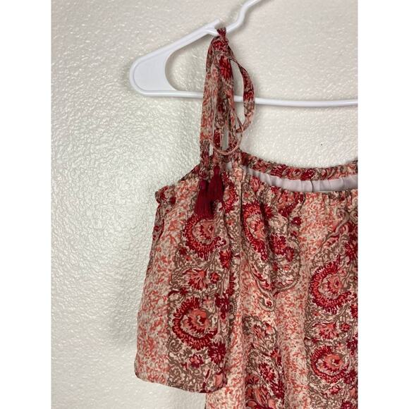 Madewell Silk Dress Medium Pink Red Paisley Off Shoulder Cold Shoulder Paisley - Picture 4 of 10